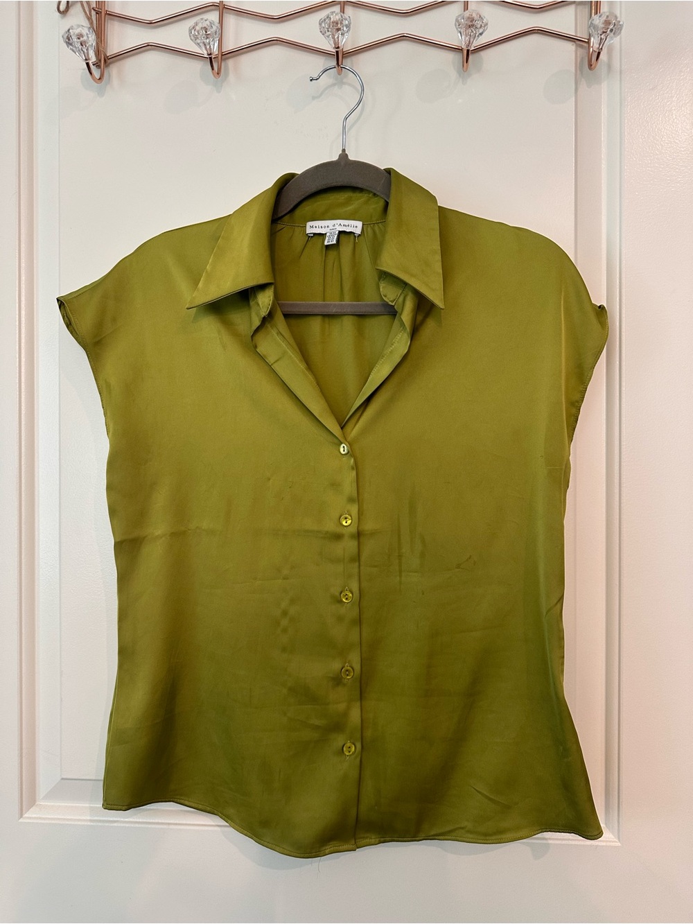 Maison d’Amélie Paris Satin Button Down Blouse Olive Green - XS